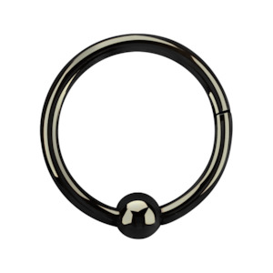 Side Lip Piercing Jewellery: 16g Black Ball Surgical Steel Hinged Ring