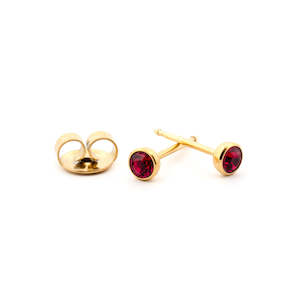 Earlobe Piercing Jewellery: July (Ruby) Gold Earrings