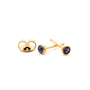 Earlobe Piercing Jewellery: June (Tanzanite) Gold Earrings