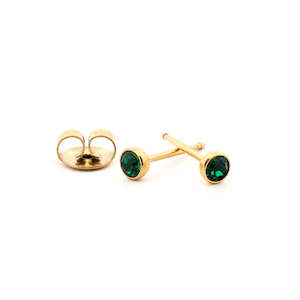 Earlobe Piercing Jewellery: May (Emerald) Gold Earrings