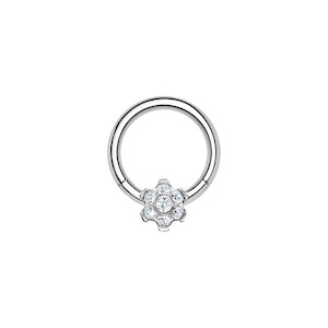 Silver CZ Flower Titanium Hinged Ring