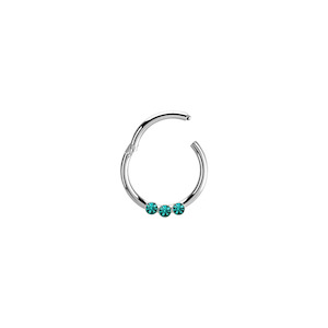 Smiley Piercing Jewellery: Aquamarine 3 Stone Surgical Steel Hinged Ring
