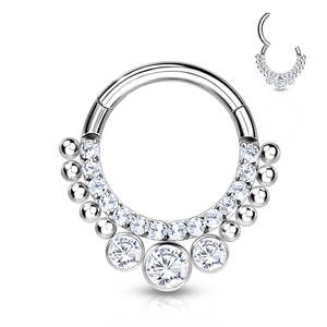 Silver Pave CZ 3 Stone Titanium Hinged Ring