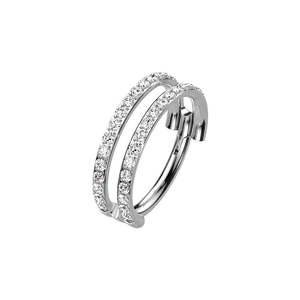 Titanium Hinged Rings: Silver Double Pave CZ Titanium Hinged Ring