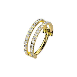 Titanium Hinged Rings: Gold CZ Double Pave Titanium Hinged Ring