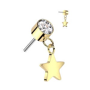 Gold Dangly Star CZ Titanium Threadless Top