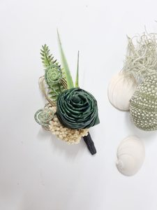 Products: WEDDING READY Flax and Koru Button Hole Green - Keepsake Bouquets