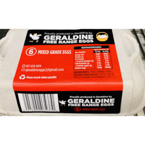 Geraldine Free Range Eggs Half Dozen Mixed Grade x 6pk
