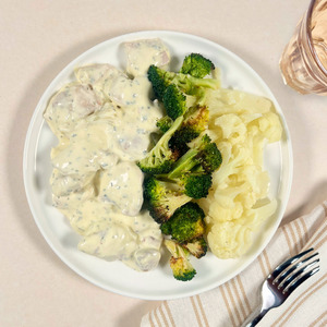 Ready To Eat Meals: Tarragon Chicken with Cauliflower and Charred Broccoli