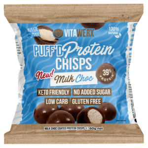 Products: Vitawerx Milk Chocolate Puff’d Protein Crisps 60g – KetoEasy