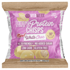 Products: Vitawerx White Chocolate Puff’d Protein Crisps 60g – KetoEasy