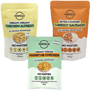 Flavour: Mingle NEWEST 3 pack = Marry Me Chicken + Curried Sausages + Alfredo Sauces