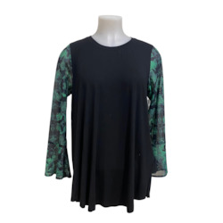 Tops: L/S GREEN FLORAL SLEEVE SIZE 18