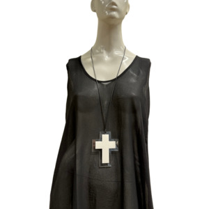 Accessories: Z45 WHITE CROSS CLEAR EDGE NECKLACE