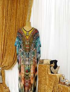 Aqua & Peach Leopard Print Kaftan