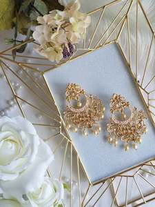 Peach Painted Kundan Earrings