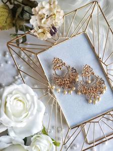 Grey Painted Kundan Earrings