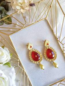 Jewellery: Red & Gold Stonework Earrings