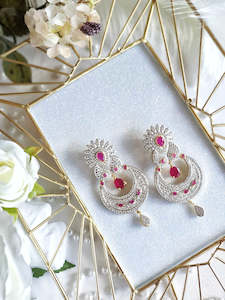 Jewellery: Fuchsia Pink & Silver Earrings (Midi)