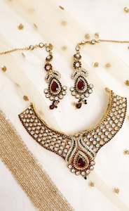 Necklace Sets: Red & Green Stonework Set