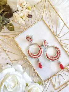 Jewellery Earrings: Red & Silver Crystal Earrings