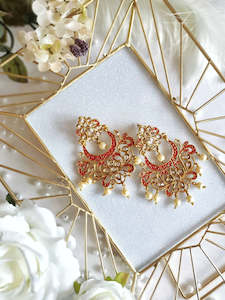 Jewellery Earrings: Red Painted Kundan Earrings