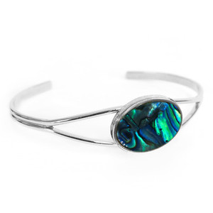 Products: BBJ1204BG Paua Cuff Bangle Oval Silvertone Boxed