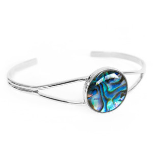 Products: BBJ1205BG Paua Cuff Bangle Round Silvertone Boxed