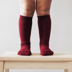 Lamington Socks: Lamington Rib Plum Merino Socks ages to 8 years