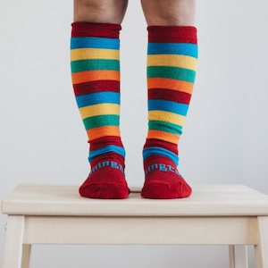 Lamington Socks: Lamington Knee High Scooter Babies & Kids Merino Socks Multi Stripes ages to 12 years