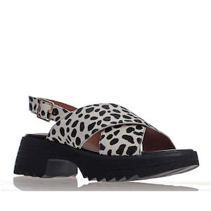 Alfie Evie: Alfie & Evie Lake Dalmation Black Platform Leather Sandals