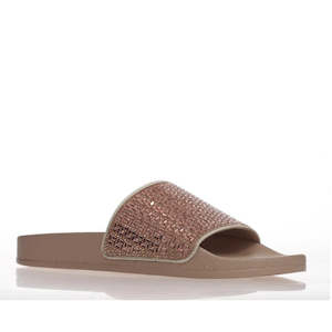 Alfie Evie: Alfie & Evie Billie Rose Gold Nude Diamante Slide - Slight Arch Support