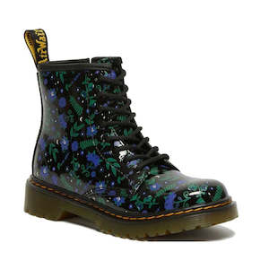 Girls: Dr Martens Kids 1460 J Mystic Garden Black Patent Lamper Zip Boot