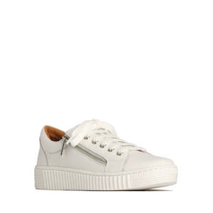 Eos: EOS Joyce Leather Trainer White Lace Up with Zip