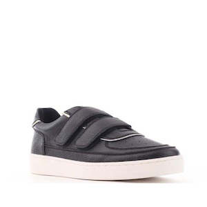 Alfie & Evie Apple Black Leather Womens Sneaker w/ Hook and Loop Fastening