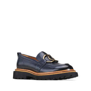 Flats: EOS Abbi Womens Leather Slip On Loafer Navy