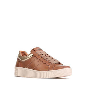 Eos: EOS Jolie Pecan Leather Trainer With Zip
