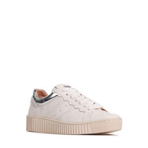 Eos: EOS Jolie Bone Beige Womens Leather Trainer With Zip