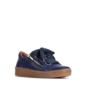 EOS Jovi Dusk Blue Leather Womens Trainer Lace Up with Zip