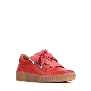 Eos: EOS Jovi Sunset Coral Womens Leather Trainer Lace Up with Zip