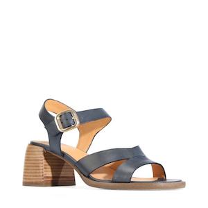 Eos: EOS Isoken Navy Leather Heeled Women's Sandal