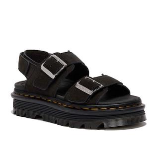 Dr Martens Sandals: Dr Martens Zebzag Black EH Suede 2 Strap Sandal w/Back Strap