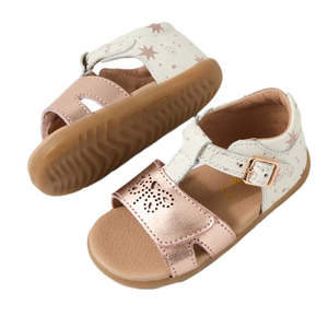 Bobux Step Up SU Haven Star White Rose Gold Leather Sandal