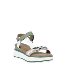 Wedges And Heels: Bay Lane Liberty Green Multi Womens Leather Wedge Sandal