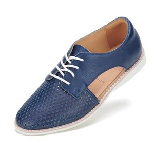 Flats: Rollie Womens Sidecut Punch Navy Tumble Leather Shoe