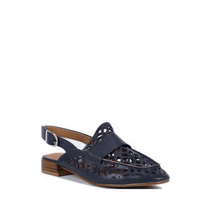 Flats: Bay Lane Prima Navy Leather Womens Sling Back Sandal