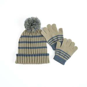 Baby Kids Hats: Hi-Hop | Stripe Beanie Glove Set - Sage/Blue