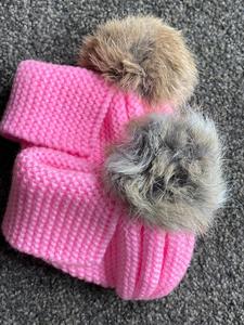 Baby Accessories: Knitted Acrylic Baby Booties with Fur Pom Pom