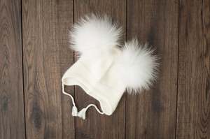 Pom Pom Hats: Knitted Angora Wool Baby Beanie/Hat with Pom Pom.
