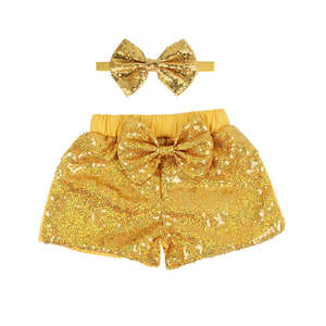 Short Pant Romper Set: Baby Girl Sparkle Short Pant | Golden